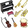 Dollhouse Miniature Musical Instrument Set in 1:12 Scale, Mini Dollhouse Musical Instrument Model Includes Violin Piano Trumpet Saxophone Electric Guitar, Model Accessory F