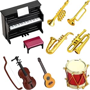 Odoria 1/12 Scale Miniature Musical Instruments 5Pcs Tiny Mini Plastic Brass Instrument Saxophone Trumpet Trombone Miniatures Dollhouse Decoration Accessories Doll House Accessory, Décor - Canada