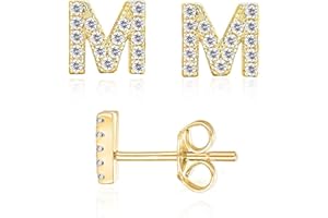 Initial Stud Earrings for Girls, 14K Gold Plated Sterling Silver Post Cubic Zirconia Stud Earrings, Hypoallergenic Earrings f