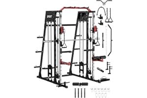 Smith Machine Home Gym, 2200 Lbs Multifunctional Power Cage Squat Rack with Cable Crossover System & Dual Pulley System, All 