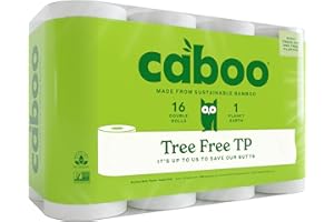 Caboo Tree-Free Toilet Paper, Septic Safe Bath Tissue, Eco Friendly Soft 2 Ply Sheets, 300 Sheets Per Roll, 16 Double Rolls