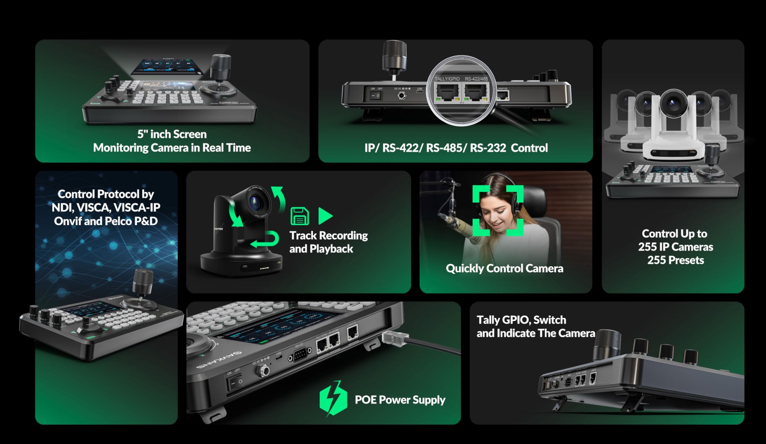 AVKANS PowerJoy PTZ Camera Joystick Controller, IP NDI PTZ Camera Controller Keyboard with 4D Joystick for Worship Church Live Streaming, NDI License Included (PTZ Controller with 5 inch Screen)