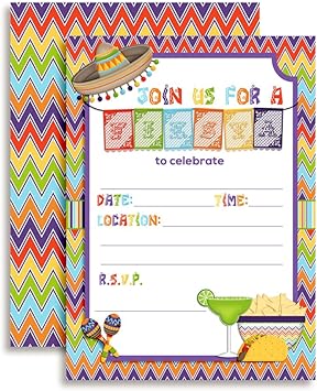 Amazon Com Mexican Fiesta Papel Picado Banner Themed Party Invitations For Birthday Celebration Retirement Or Cinco De Mayo 5 X7 Fill In Cards With Twenty White Envelopes By Amandacreation Office Products
