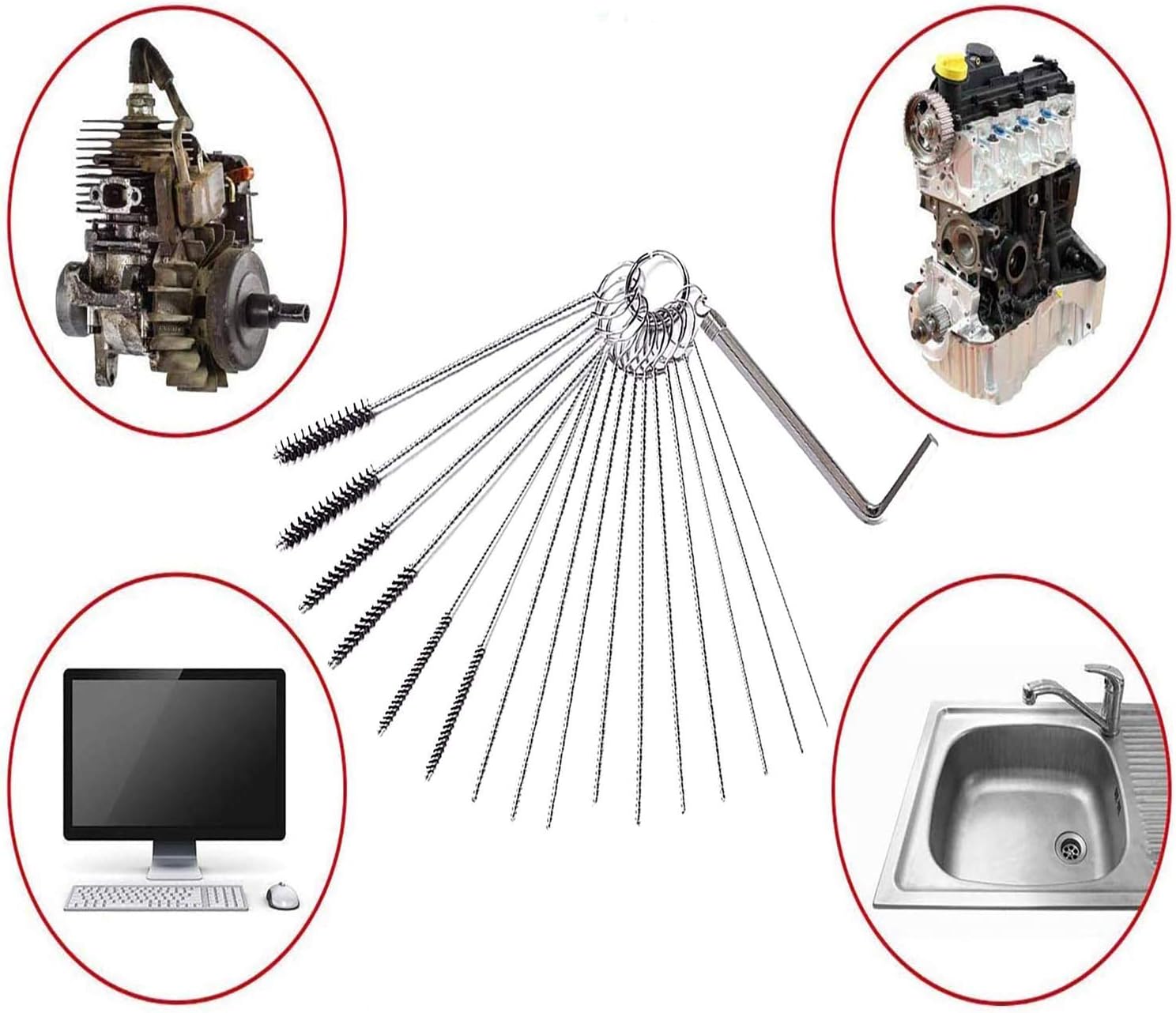 Domejo Carburetor Carbon Ejector Cleaning Kit 18 Cleaning Needles with 12 Brushes and 2 Throttle Wrenches 4 inch Nylon Tube Brush: Garden & Outdoor