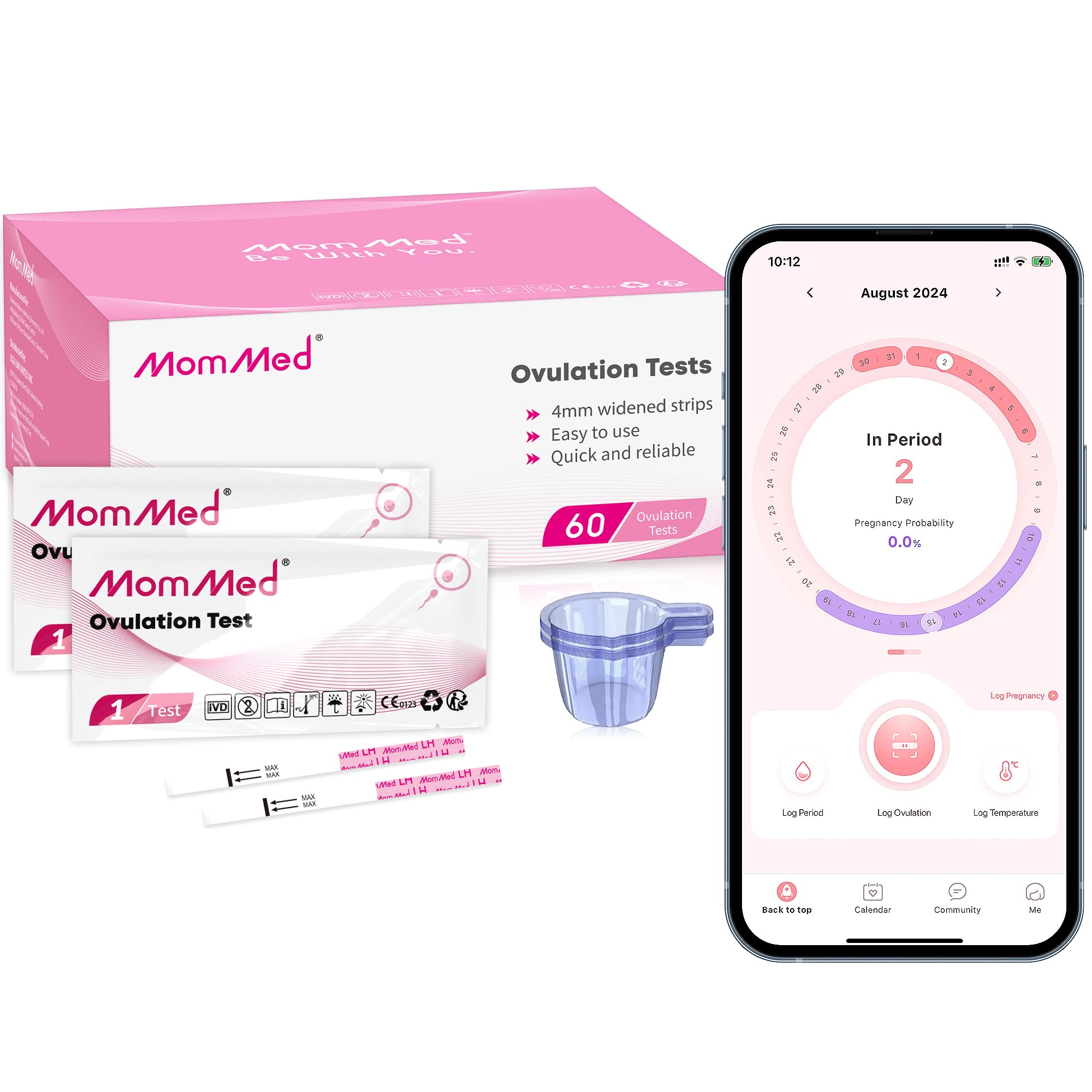 MomMed Ovulation Test Strips(LH60), Fertility Test for Women with 60 Collection Cups, LH Test Strips, OPK Test Strips, High Sensitivity Result for Women Home Testing, Accurate Results in 5 Minutes