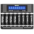 GRbatty Rechargeable Lithium AA Batteries with Charger, 3400mWh 1.5V High Capacity, 1500 Cycles, for Household, Cordless Phones, Remote Controls, Electronics (8 Pack)