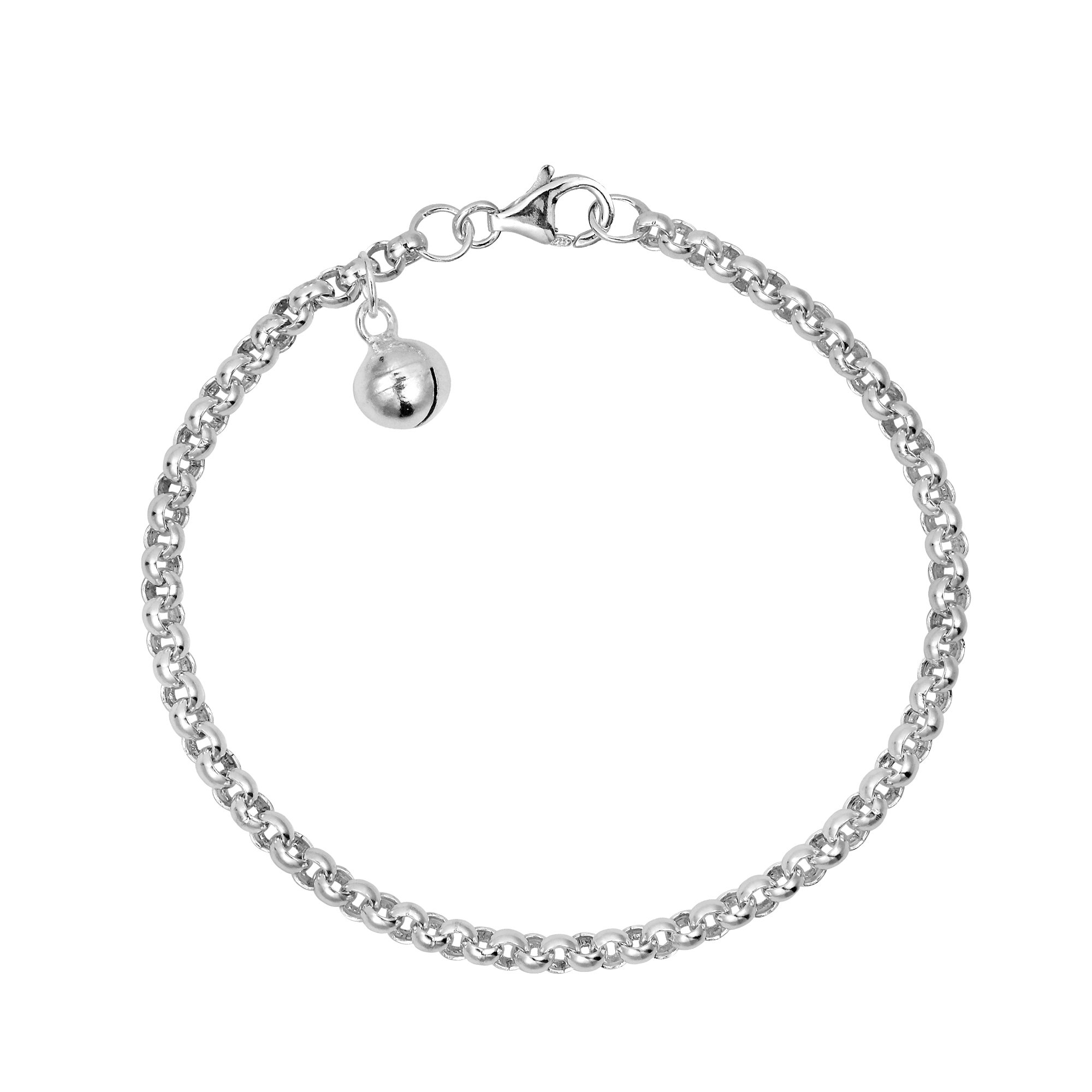 AeraVida Classic Rolo Chain Jingle Bell Charm .925 Sterling Silver Bracelet (6 inches)