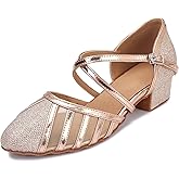 Low Heel Ballroom Dance Shoes Women Latin Salsa Wedding Practice Dancing Shoes Sparkle Comfortable Closed Toe Dance Heels 1.5inch