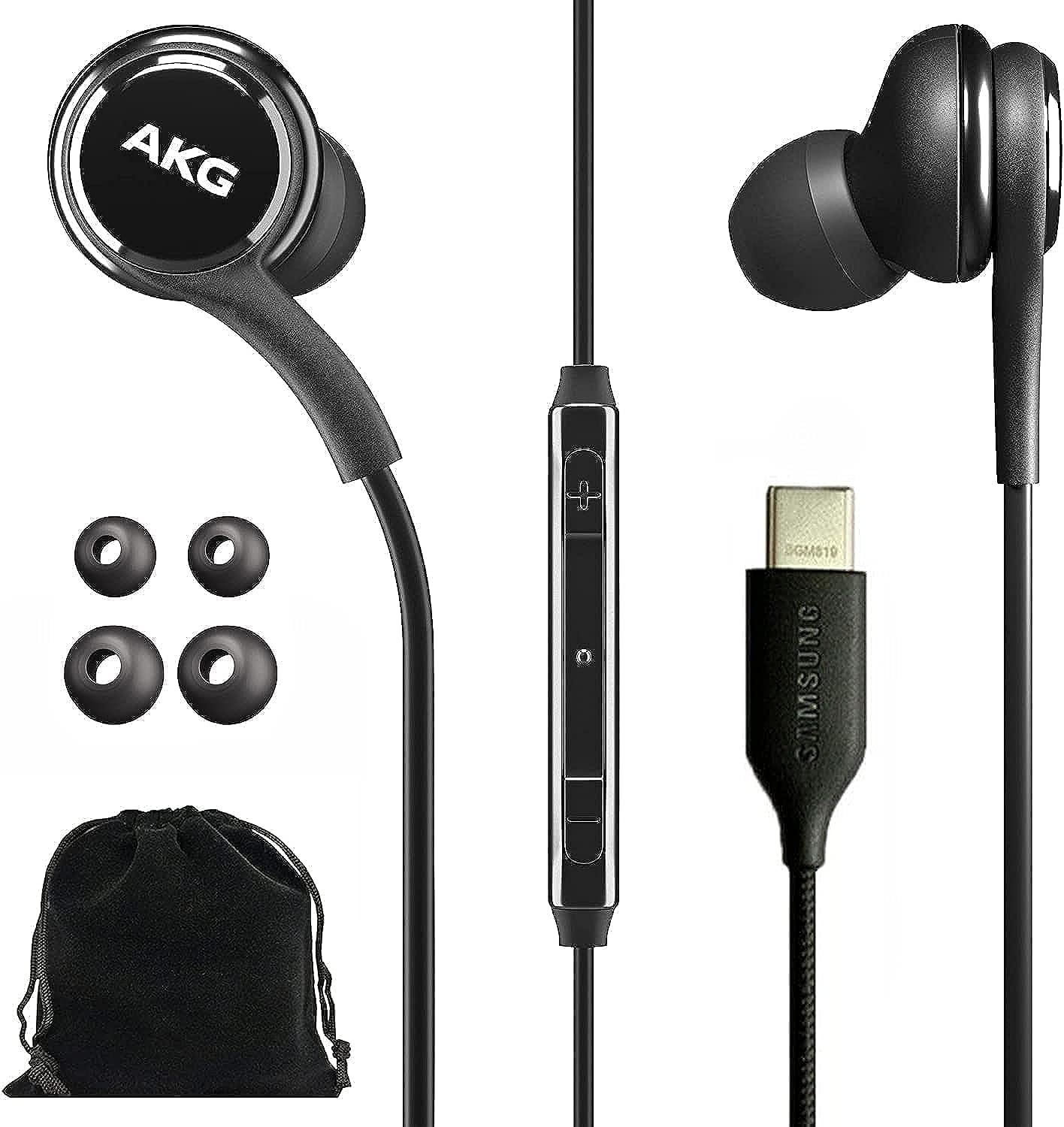 Photo 1 of Samsung AKG Wired Earbuds Original USB Type C in-Ear Earbud Headphones with Remote & Microphone for Music, Phone Calls, Work - Noise Isolating Deep Bass, Includes Velvet Carrying Pouch - Black
