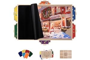 JOIN&JOY 1500 Piece Rotating Puzzle Board Pro, with 6 Drawers, Rubber Cover Mat, 360° Lasy Susan, Sort-Wise Colorful Felt Drawers & 4 Trays, Wooden Jigsaw Puzzle Table, Birthday Gifts for Mom