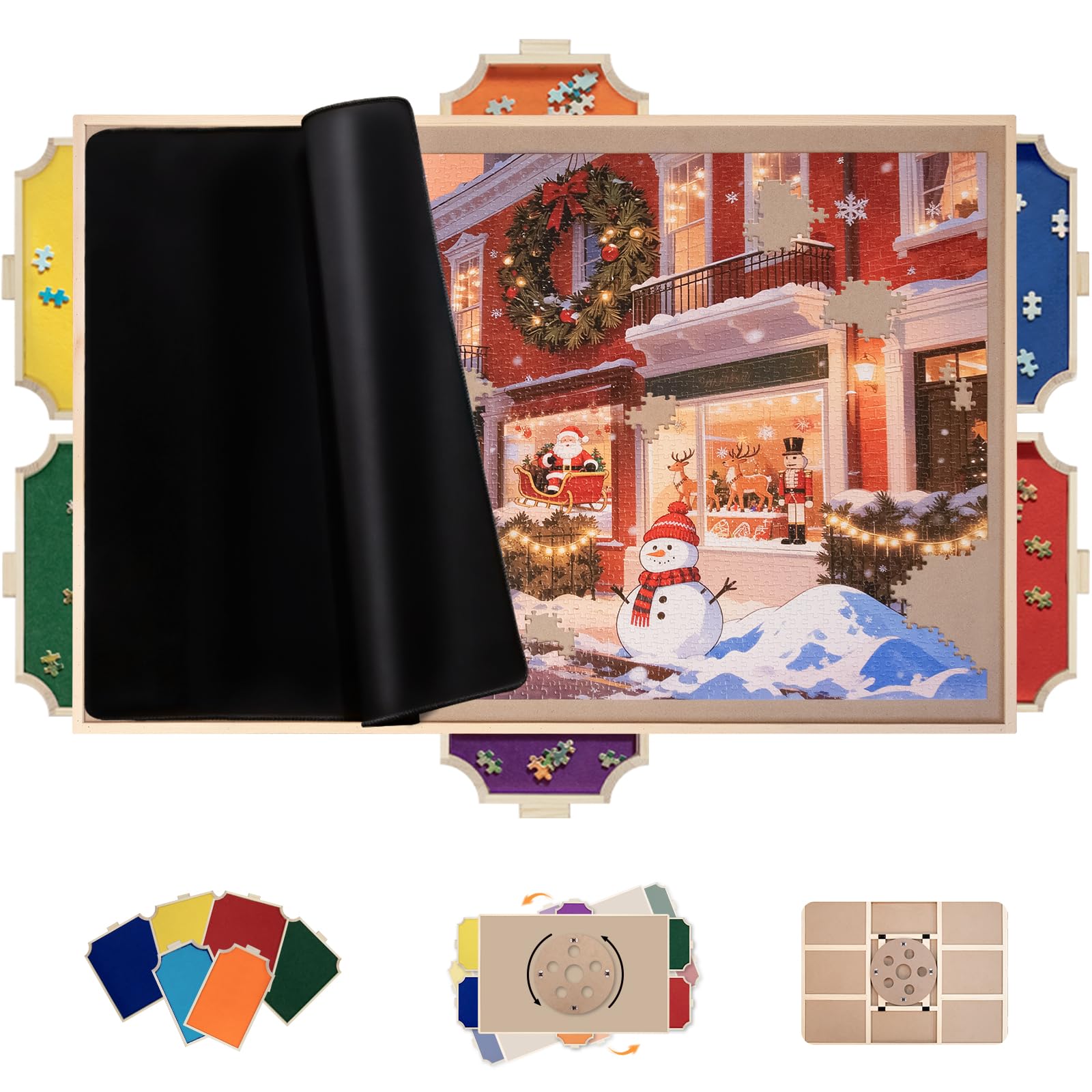 Photo 1 of 1500 Piece Rotating Puzzle Board Pro, with 6 Drawers, Rubber Cover Mat, 360° Lasy Susan, Sort-Wise Colorful Felt Drawers & 4 Trays, Wooden Jigsaw Puzzle Table, Birthday Gifts for Mom