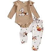 GOOCHEER Baby Girl First Birthday Outfit 1 Chicken Embroidery Long Sleeve Romper Pants One Year Old Birthday Clothes