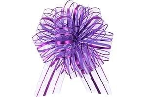 FORBINBO 6 Pieces Pull Bow Large 6 Inch Organza Pull Bow Present Wrapping Pull Bow with Ribbon for Gift Wrapping Baskets Wedding (Purple)