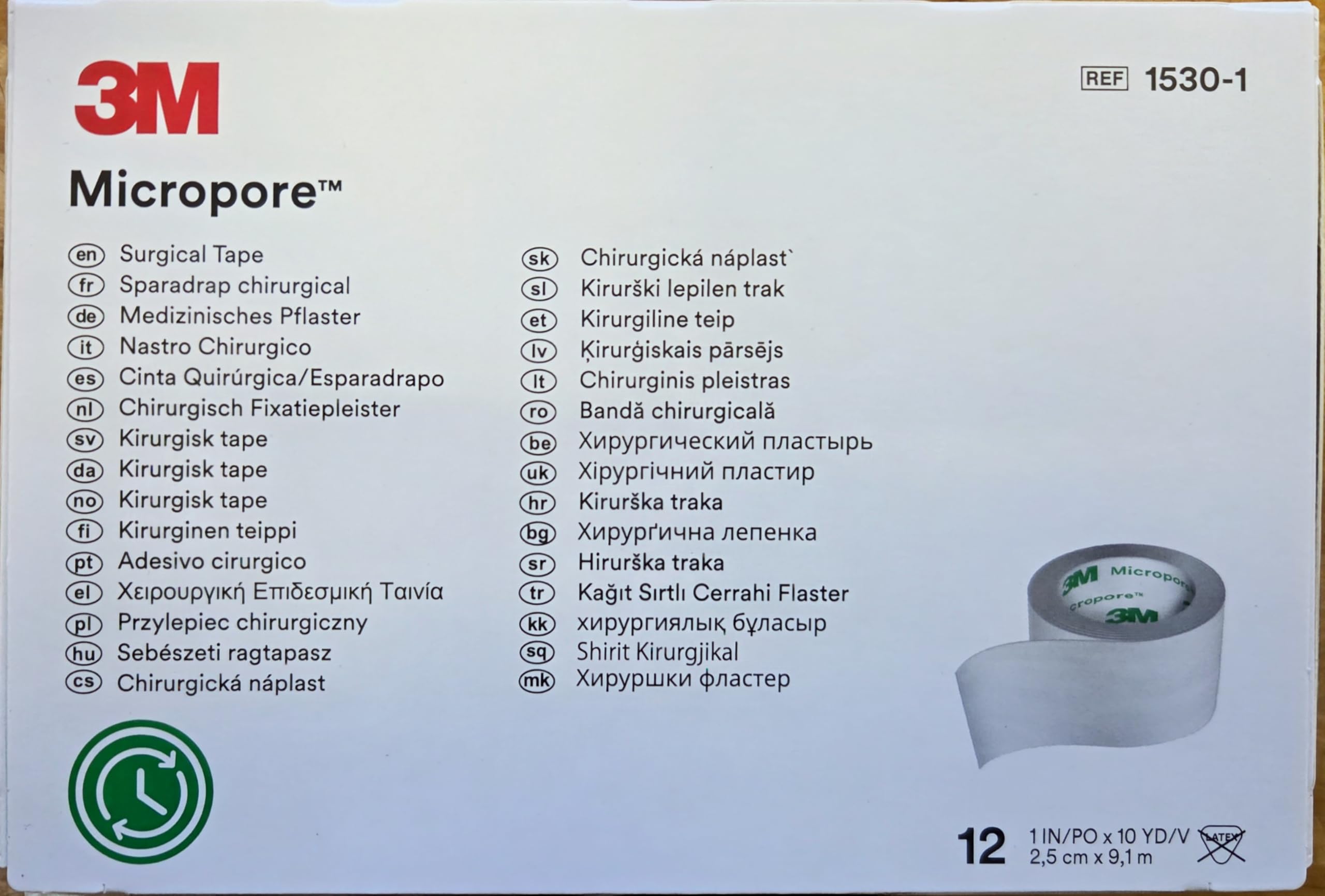 Micropore 1530-1 adhesive bandages 2.5 cm x 9.1m, white (pack of 12)