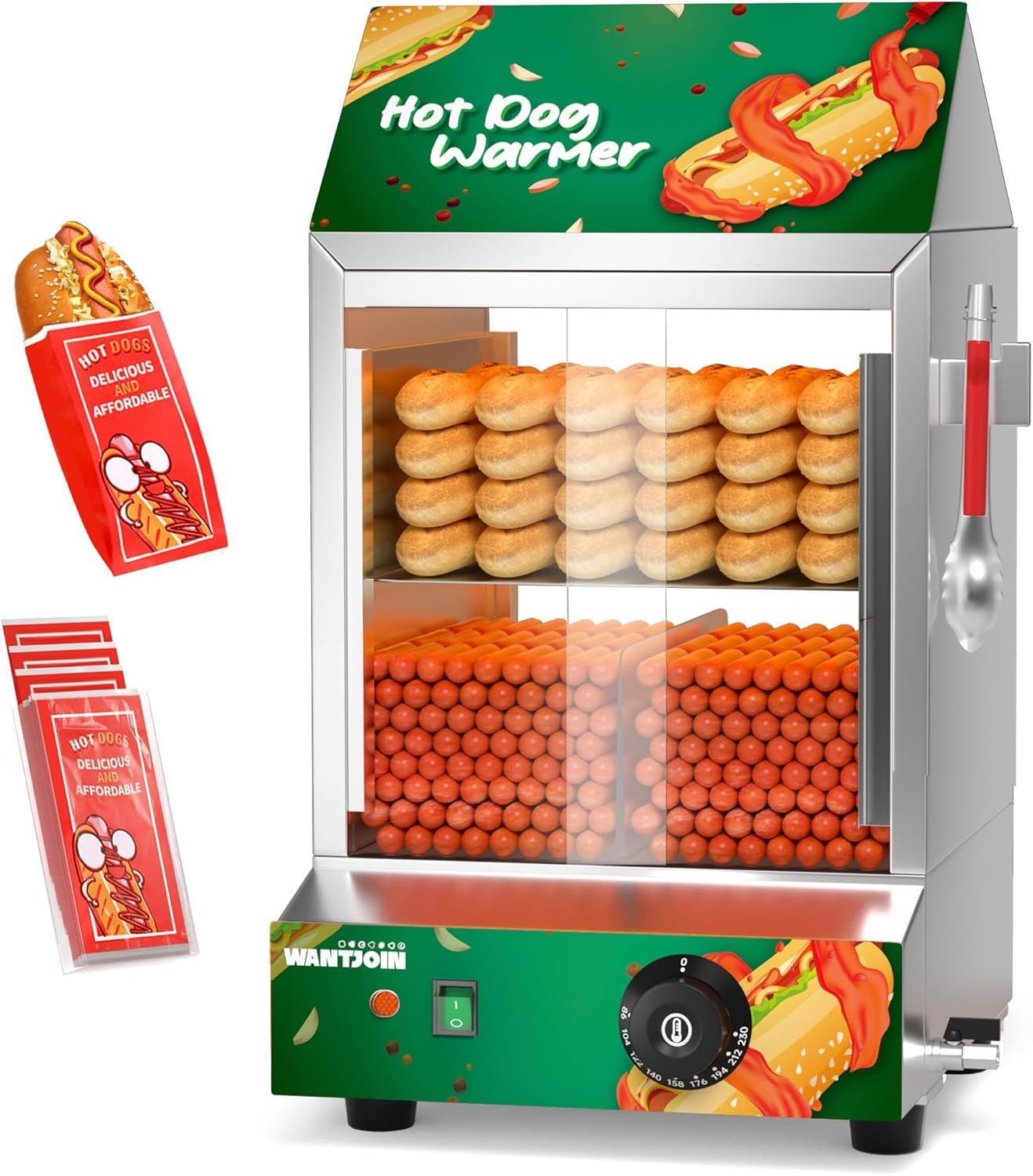 Photo 1 of **DIRT DAMAGE **WantJoin Commercial Hot Dog Steamer -Electric Hot Dog Steamer with Bun Warmer, Stainless Steel Hot Dog Cabinet with Tempered Glass 1200W