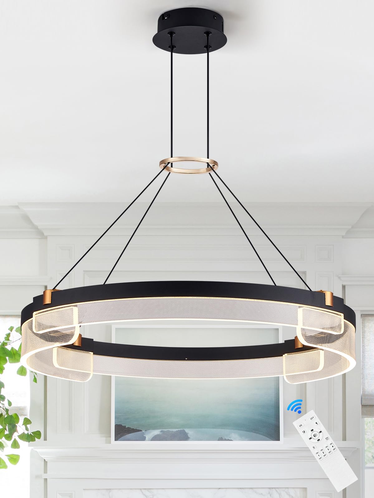 Benkut Modern LED Pendant Light Dimmable Black LED