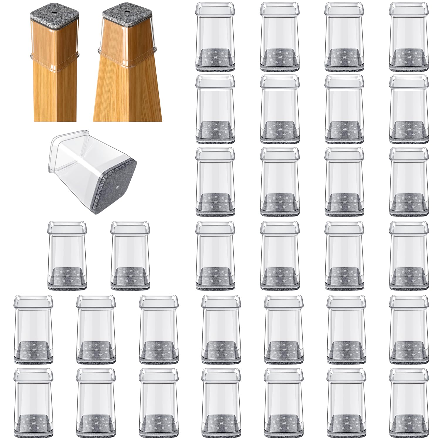 Photo 1 of 32 Pcs Square Chair Leg Floor Protectors - Silicone & Felt Furniture Pads for Hardwood Floors, Scratch-Resistant Noise-Reducing Chair Leg Caps, Fits Square Legs (1/2'' to 3/4'')