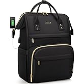LOVEVOOK Laptop Backpack Women, 15.6 Inch Work Backpack Woman for Teacher Nurse Bags, Computer College Backpack Purse, Waterproof Anti-theft Travel Back Pack with USB Charging Port, Black