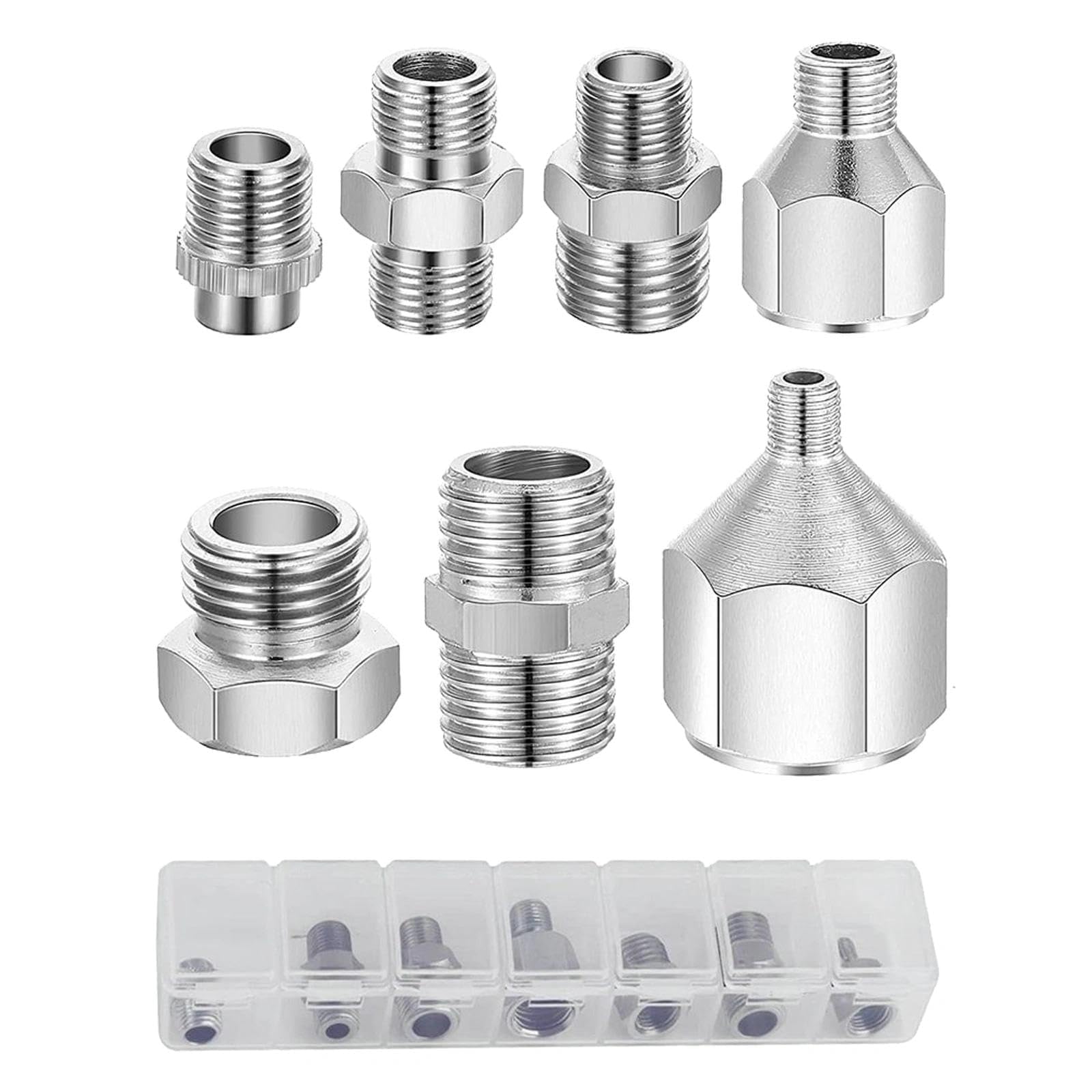 MAGICROSE 7-Piece Airbrush Adapter Set, Multi-Size Fitting Connector Kit (1/8", 1/4", M5 Threads), Assorted Metal Male & Female Converter Couplings for Air Compressor & Hose