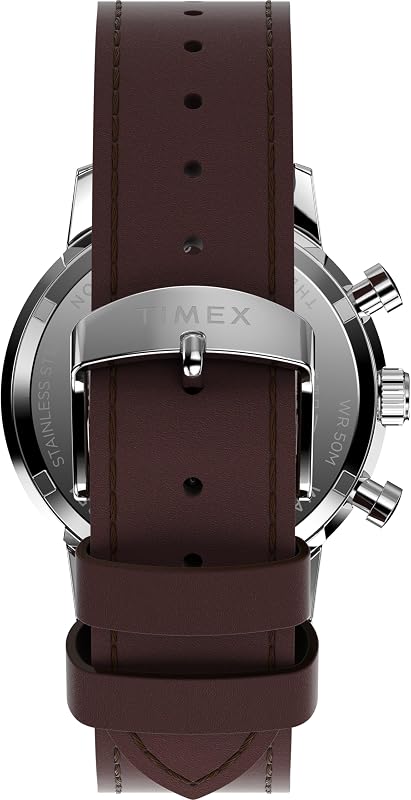 Marlin Chronograph - relógio masculino de 40mm, correia de libertação rápida em pele castanha, mostrador azul, caixa em aço inoxidável TW2W10200