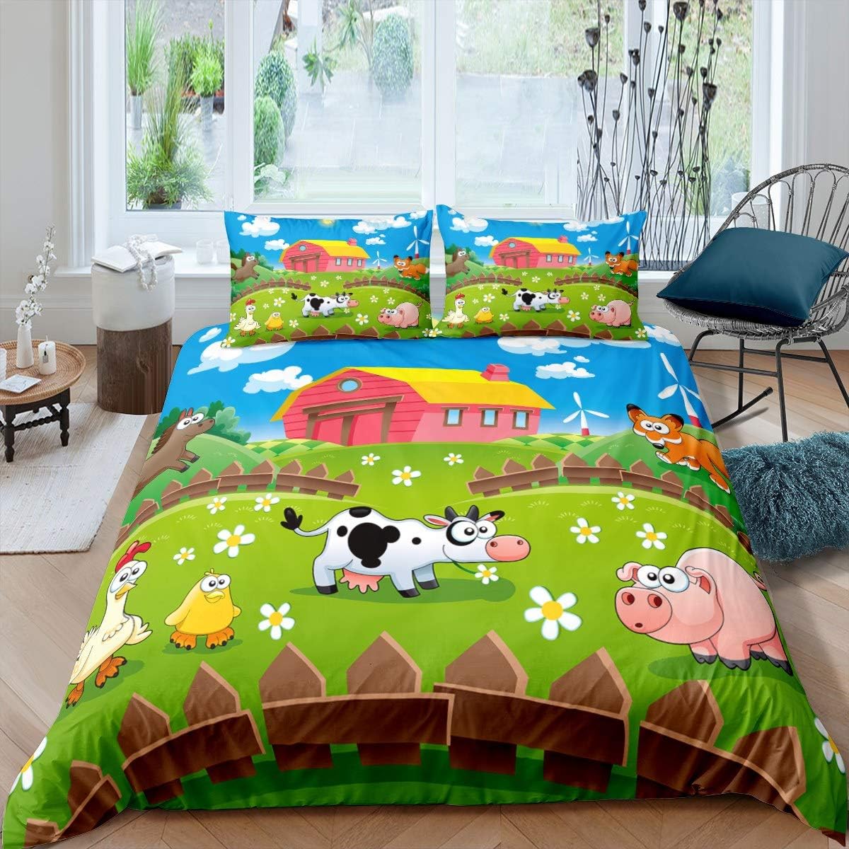 Feelyou Cartoon Animals Kids Comforter Cover Twin Size for
