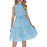 Arshiner Girls Halter Neck Sleeveless Dress Casual Flowy Smocked Cute Summer Dress for 5-12 Years