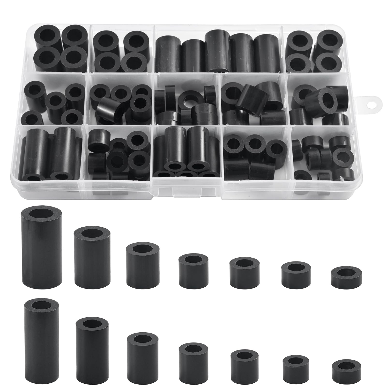 90pcs ABS Round Spacer Washer Assortment Kit, M6 M8 Nylon Non-Threaded Column Standoff Support, Insulation Column Standoff Spacer, Plastic Spacers with Storage Box, 14 Sizes