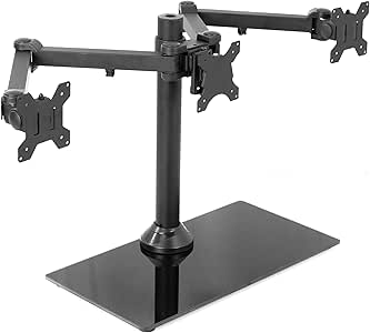VIVO Black Triple Monitor Mount Freestanding Desk Stand with Glass Base | Heavy Duty Fully 
