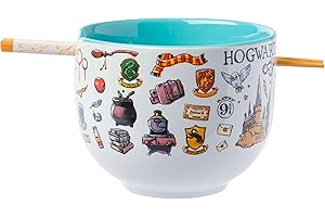 Silver Buffalo Harry Potter Icons Ceramic Ramen Noodle Rice Bowl with Chopsticks, Microwave Safe, 20 Ounces