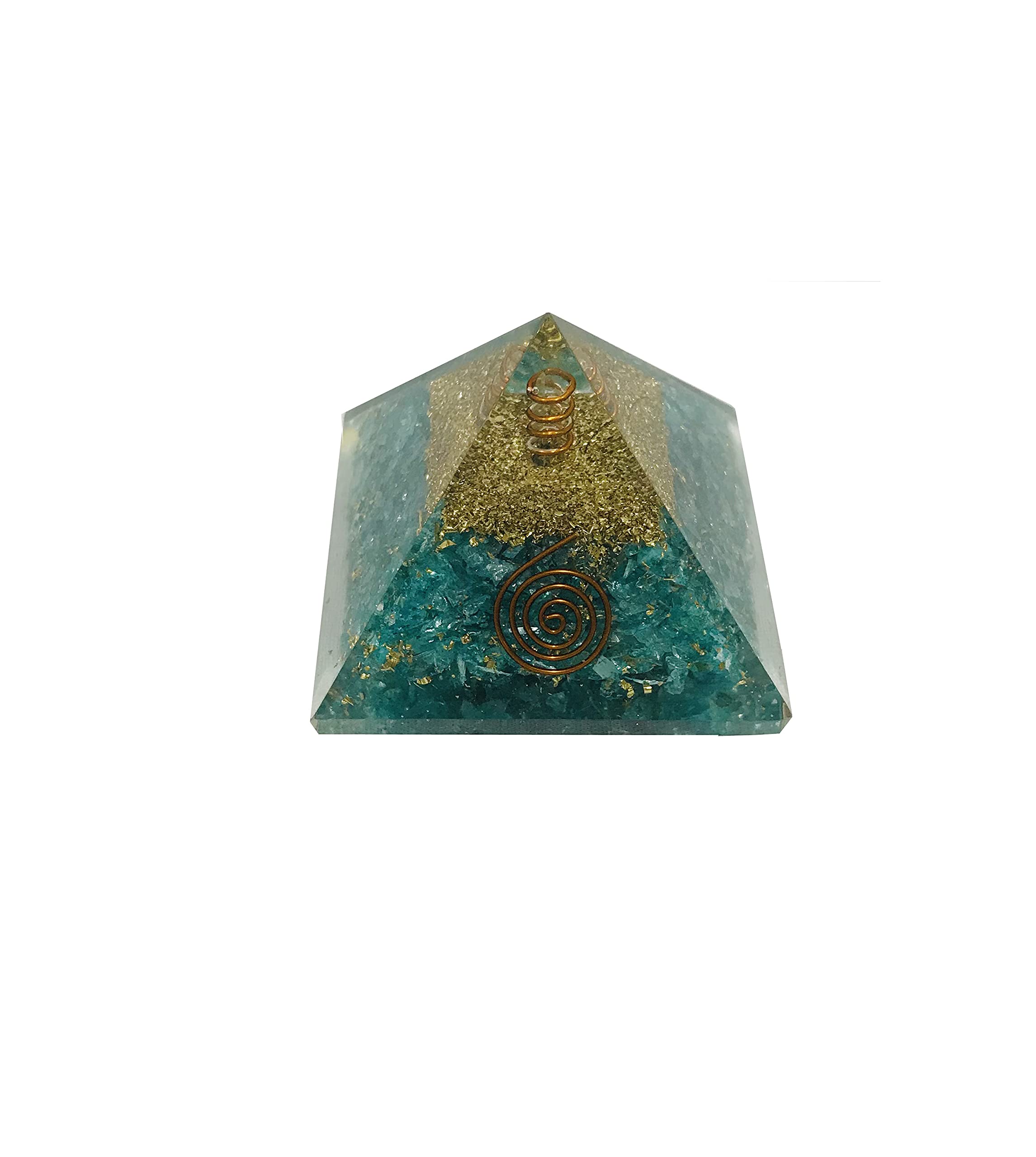 Blue Aquamarine Crystal Orgone Pyramid Healing Stone Crystal Chakra Pyramid EMF Protection Positive Energy Generator Orgonite Meditation, Spiritual Balance Stones with Velvet Phouch