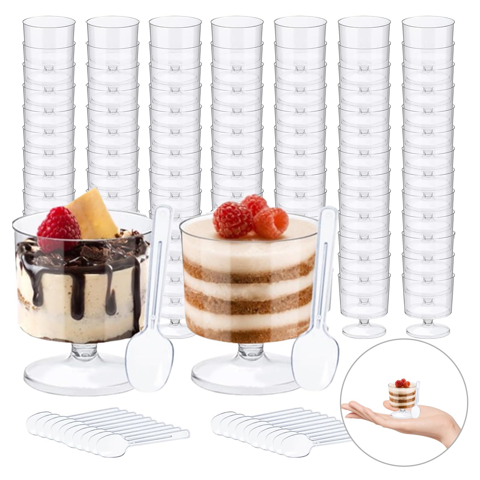 Photo 1 of 100 Pack Clear Plastic Dessert Cups with Spoons 2 oz Mousse Cup Parfait Cups Clear Dessert Cups, Disposable Appetizer Cup,Dessert Shooter Cups for Home Party Wedding Drinking Dessert Ice Cream