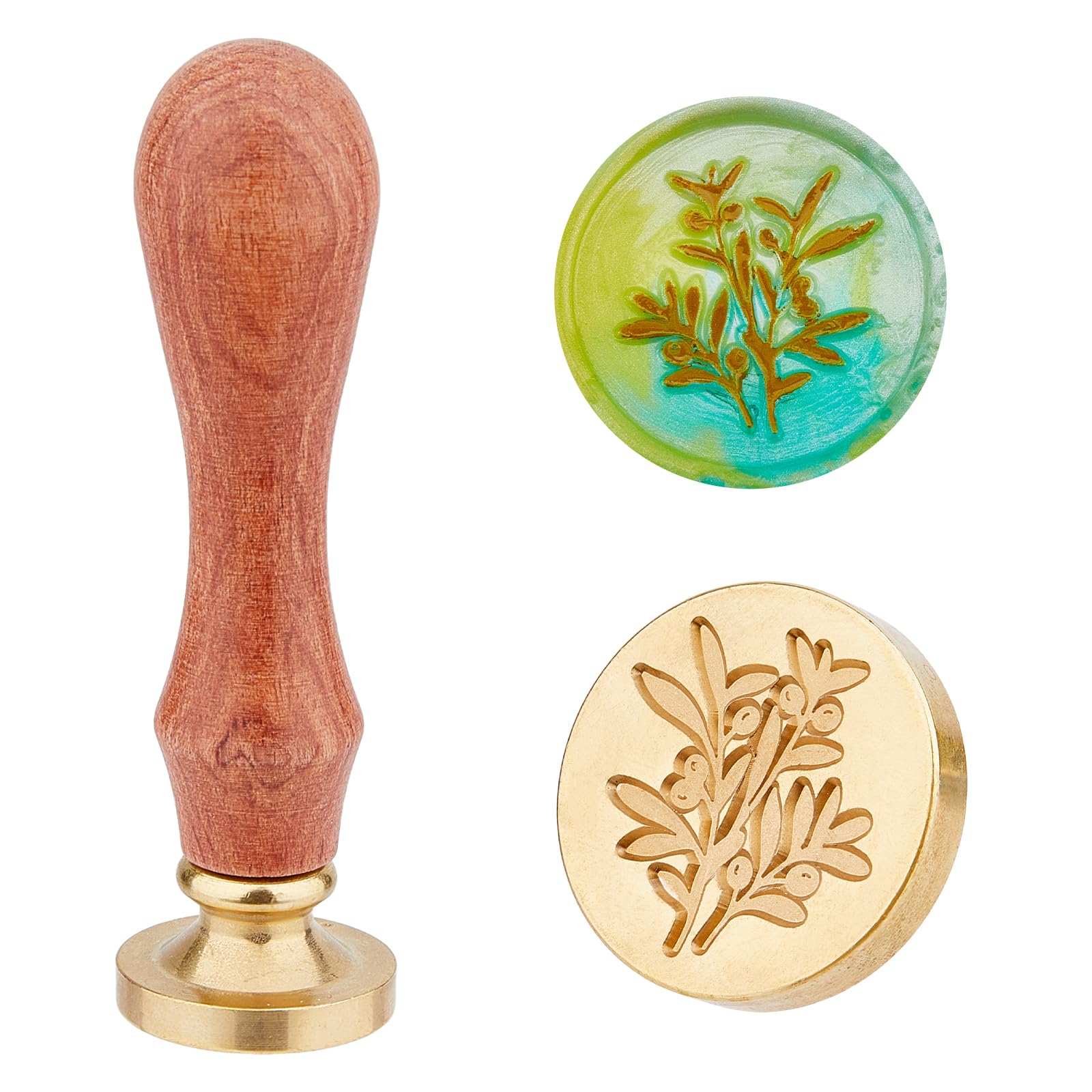 SUPERDANT Wax Seal Stamp Olive Fruit Pattern 25mm Vintage Seal Stamp Removable Brass Head Retro Wood Stamp for Greeting Card, Envelope Invitation, Decoration Packages