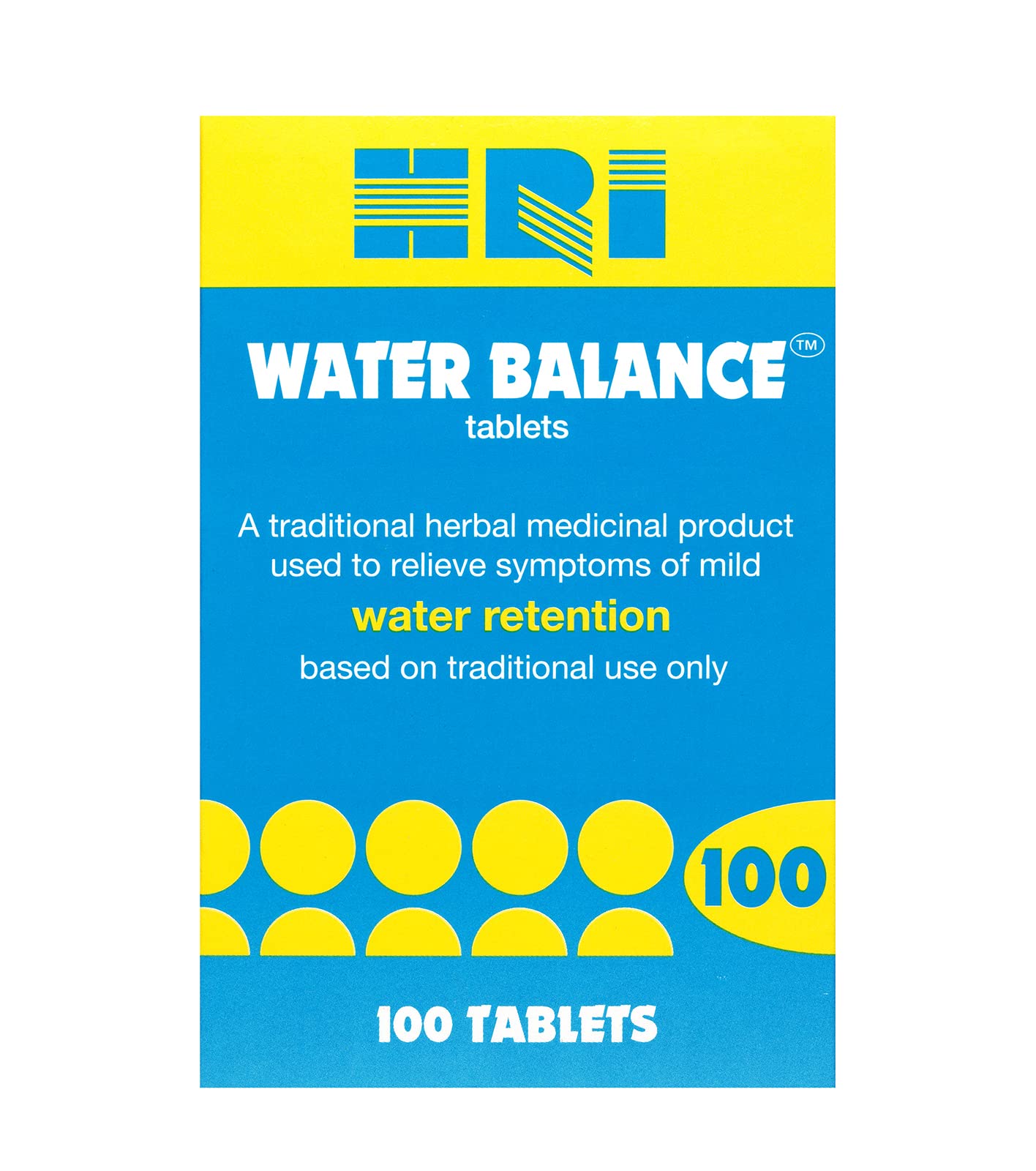 HRI Water Balance 100 Tablets - to Relieve Symptoms of Mild Water Retention. with Dandelion Root, Uva Ursi and Buchu Leaf Extract. 1 Pack