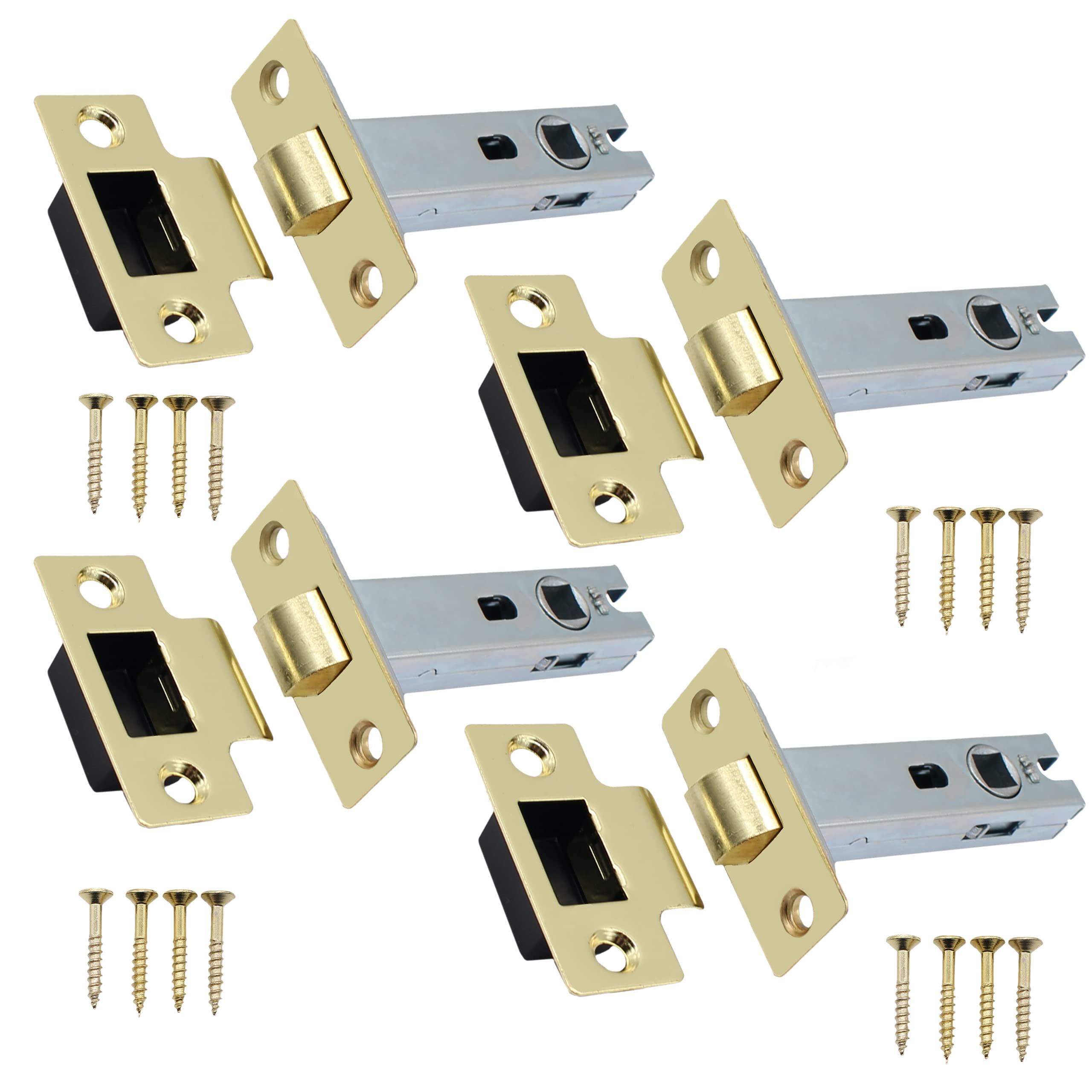 Tubular Latches Mortice Door Latch | Brass Plated | 3 Inch / 78mm | Pack of 4