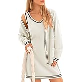 Fisoew Womens 2 Piece Outfits Casual Button Down Cardigan Sleeveless Loose Mini Dress Knit Sweater Sets