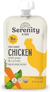 Serenity Kids Chicken Baby Food Pouches, No Added Sugar, 6+ Months, 3.5 oz | Savory Puree, Real Free-Range Organic Baby Food 