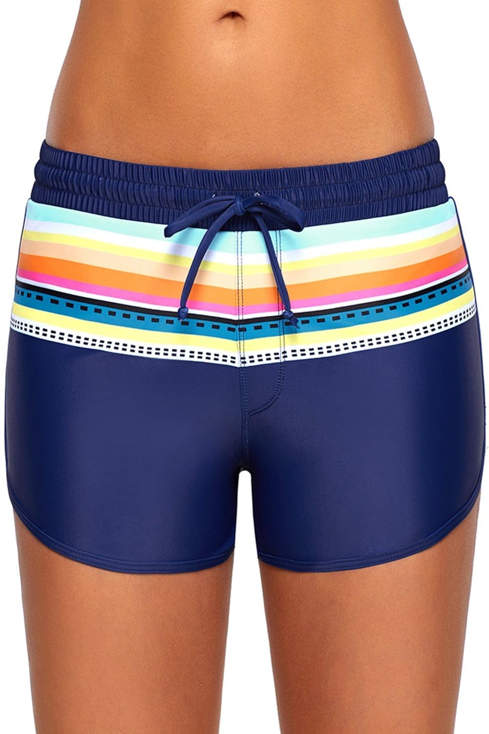 boldgal women's swimwear print drawstring shorts (blue)