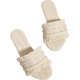 OYOANGLE Women's Fringe Straw Sandals Crochet Open Toe Single Band Flat Slip On Sandals