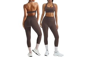 OMKAGI 2 Piece Workout Sets for Women Halter Sports Bras Gym Sets Booty Leggings Outfits