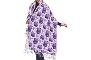 Nevjipu Travel Scarf for Women Airplane - Cartoon Purple Hippo Print Fall Winter Large Blanket Shawl Wraps for Women