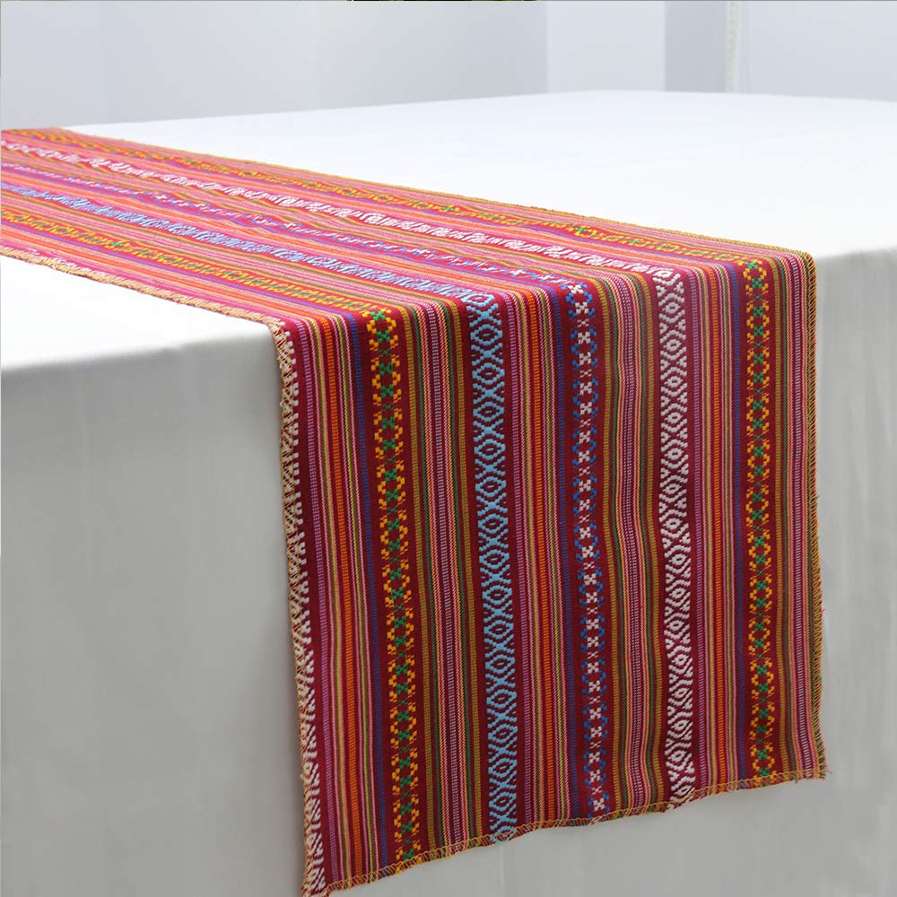 YZEO 14 x 108 inch 2 PCS Mexican Table Runner Party Dining Decorations Striped Cotton Serape Blanket Outdoor Picnics Table Runner