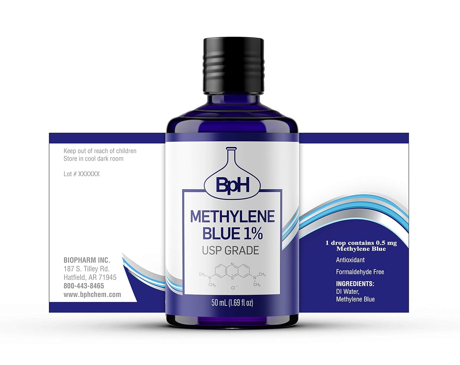 Biopharm Methylene Blue 1% | USP Grade | 50 mL | Easy Dispensing Plastic Bottle | 1 Drop Contains 0.5 mg Methylene Blue | Formaldehyde Free | Antioxidant