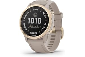 Garmin Fenix 6s Pro Solar, Smaller-Sized Solar-Powered Multisport GPS Watch, Advanced Training Features and Data, Light Gold 