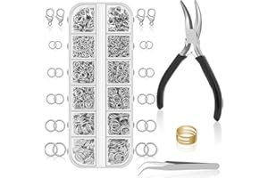 Anezus 1200PCS Jump Rings for Jewelry Making Kit, Jump Rings and Necklace Clasps with Jump Ring Pliers Tools for Jewelry Maki