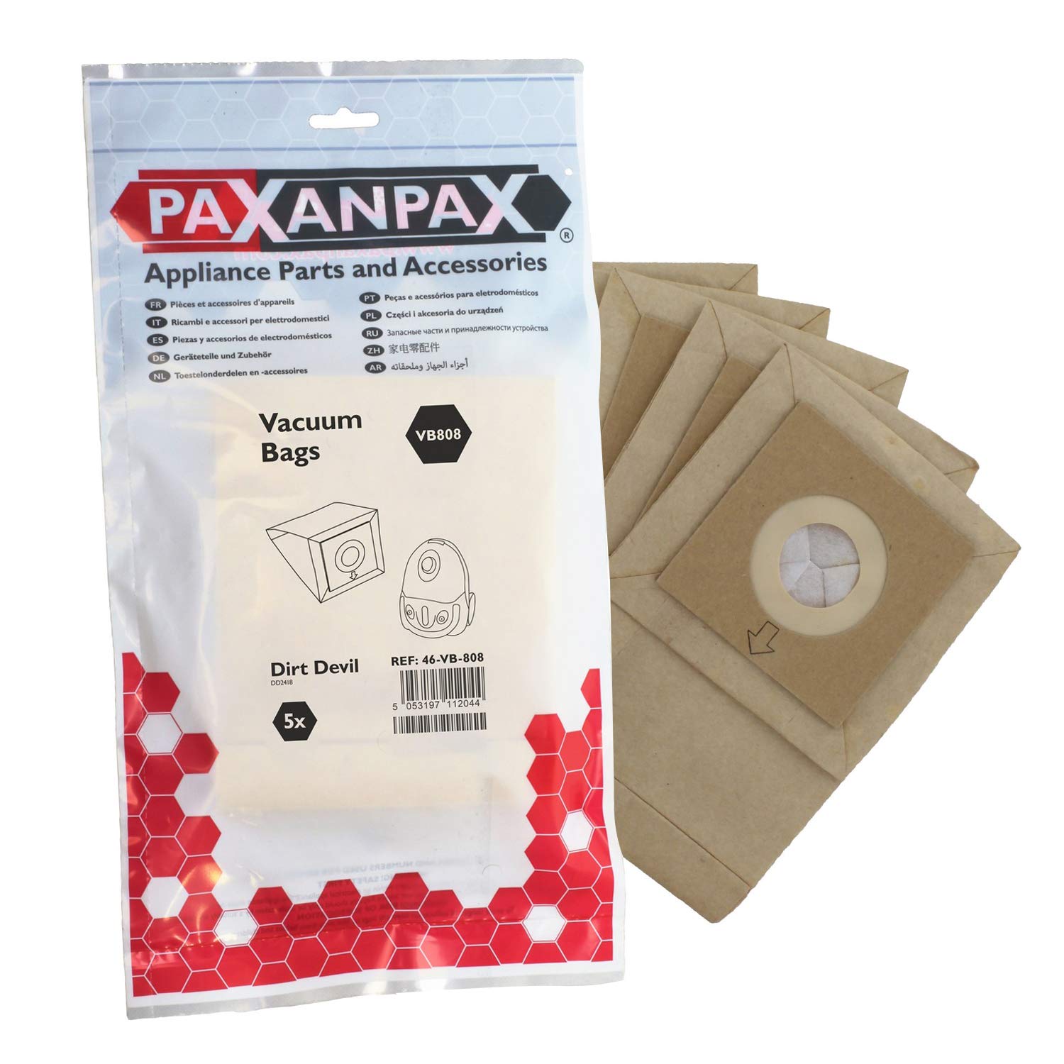 Paxanpax VB808 Compatible Paper Bags Dirt Devil DD2418 Series (Pack of 5)