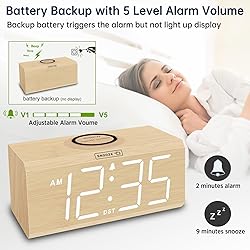 DreamSky Wooden Digital Alarm Clock with Wireless