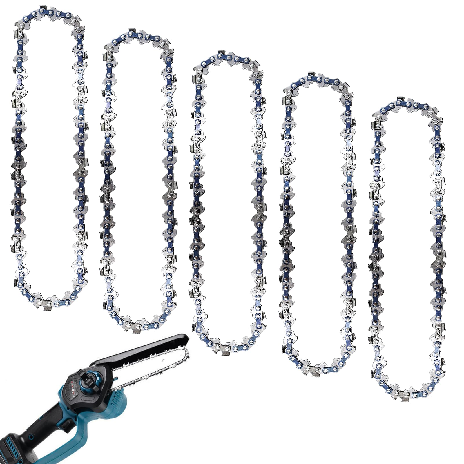 CONNECTION 5 Pcs Chainsaw Chain 6 Inch Mini Chainsaw Chain Replacement Chainsaw Blade Chain 37 Drive Links,1/4 Inch Pitch for Carpentry,Tree Trimming,Landscaping (Black)