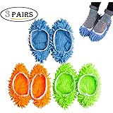 Kamlif 3 Pairs Washable Dust Mop Slippers Microfiber Cleaning Mop Slippers Shoes Dust Floor Cleaner Multi-Function Floor Cleaning Shoes Cover (Green,Blue,Yellow 3pairs)