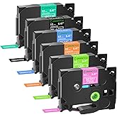 GREENCYCLE 6 Pack Compatible for Brother P-Touch Label Maker Tape TZe TZ 12mm 0.47 Laminated Color Tape for PT-P710BT D400 D600 D210 D200 D220 Label Maker