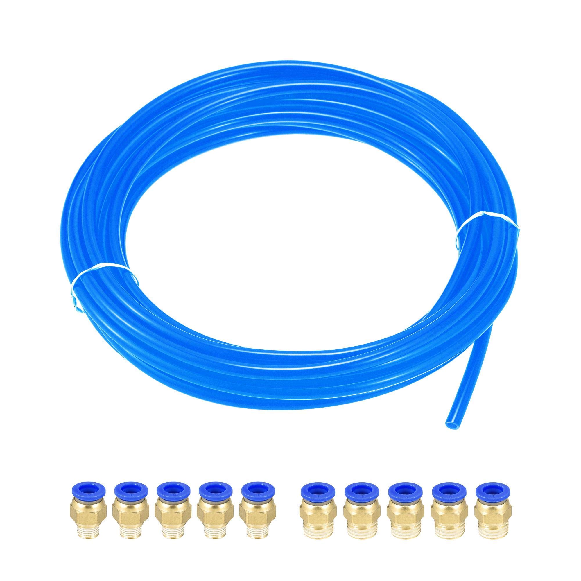 sourcing map Pneumatic Air Hose Tubing PU Air Compressor Tube 5mmID x 8mmOD x 10m Pipe Blue with Threaded Connect Kits
